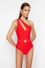 Trendyol Red Belted One Shoulder Regular Swimsuit with Premium Accessories