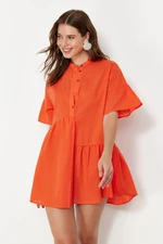 Trendyol Orange Wide Fit Mini Woven Ruffle Beach Dress