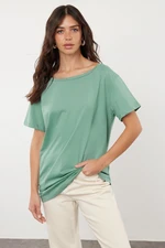 Trendyol Mint 100% Cotton Boyfriend Boat Neck Knitted T-Shirt