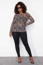 Trendyol Curve Multicolored Paisley Patterned Fitted High Collar Tulle Stretchy Knitted Blouse