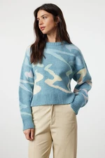 Trendyol Blue Soft Texture Abstract Patterned Knitwear Sweater