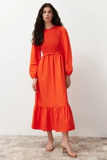 Trendyol Orange Gipe Detailed Crew Neck Woven Dress