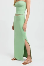 Madmext Green Basic Women's Long Skirt With Slit Detail