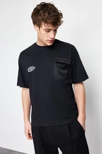 Trendyol Large Size Black Oversize Pocket Detailed Printed 100% T-Shirt