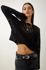 Happiness İstanbul Women's Black Openwork Crop Knitwear Sweater