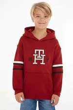 Dětská mikina Tommy Hilfiger červená barva, s kapucí, s aplikací