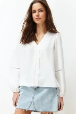 Trendyol Ecru Collar Ruffle and Lace Detailed Woven Blouse