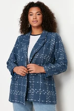 Trendyol Curve Navy Blue Tweed Woven Blazer Jacket