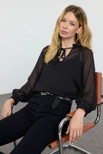 Trendyol Black Transparent Fabric Undershirt Lined Boho Woven Blouse