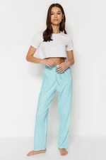 Trendyol Light Blue Floral Knitted Cotton Pajamas Bottoms