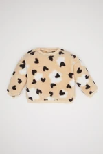 DEFACTO Baby Girl Regular Fit Crew Neck Heart Patterned Soft Furry Inside Welsoft Plush Sweatshirt D6196A5N