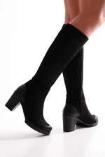 Shoeberry Women's Daen Black Genuine Suede Leather Heeled Boots Black Genuine Suede Leather