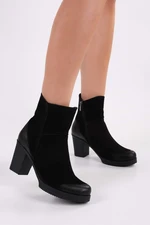 Shoeberry Women's Hero Black Genuine Suede Leather Daily Heeled Boots.