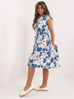 White and cobalt blue dress with ties at the neckline