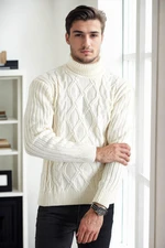 53285 Dewberry Slim-Fit Fisherman Corded Thick Mens Sweater-CREAM