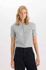 DEFACTO Regular Fit Crew Neck Basic Plain Buttoned Short Sleeve Knitted Cardigan