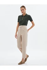 Koton Fabric Trousers High Waist Pleat Detailed Buttoned Zipper