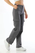 12128 Dewberry High Waist Wide Leg Cargo Pocket Trousers-GREY