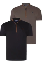 DUAL SET T8571 DEWBERRY ZIPPER MEN'S T-SHIRT-BLACK-KHAKI