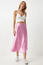 Happiness İstanbul Women's Pink Satin Finished Skirt