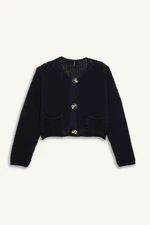 DEFACTO Relax Fit Crew Neck Buttoned Knitted Patterned Sweater Cardigan