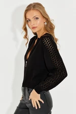 Cool & Sexy Women's Black Opened Sleeves Zippered Knitwear Jacket