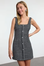 Trendyol Black Stone Accessory Glittery Tweed Woven Short Dress