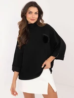 Black oversize sweater with buttons on the sleeves