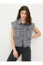 LC Waikiki Shirt Collar Straight Pocket Detailed Women's Rodeo Jean Vest