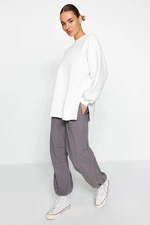 Trendyol Ecru Oversize/Wide fit with slits. Thick Fleece Inside Knitted Sweatshirt