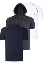 TRIPLE SET T8570 DEWBERRY HOODIE MEN'S T-SHIRT-NAVY BLUE-ANTHRACITE-WHITE