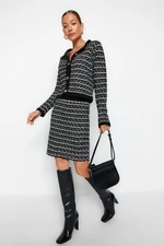 Trendyol Black Knitted Detailed Soft Textured Cardigan-Skirt Knitwear Bottom-Top Set