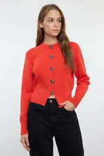 Trendyol Red Premium Yarn/Special Yarn Crop Rose Button Detail Jacket Look Knitwear Cardigan