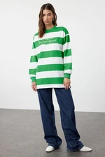 Trendyol Green Oversize Printed Knitted Striped Tunic