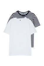 Trendyol White-Navy Blue Striped Regular/Normal Cut 2-Pack Short Sleeve T-Shirt