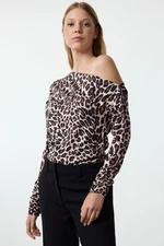 Trendyol Multicolored Leopard Printed Collar Flowy Stretchy Knitted Blouse