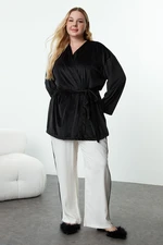 Trendyol Curve Black Belted Double Breasted Velvet Knitted Dressing Gown