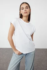 Trendyol White 100% Cotton Oversize/Wide Fit Knitted T-Shirt with Piping Detail