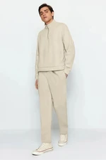 Trendyol Beige Oversize/Wide Cut Stand Collar Zippered Tracksuit