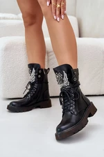 Eco leather ankle boots Workery with decoration insulated black D&A