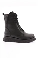 DGN 335 Women's Thick Sole Lace-up Boots Black Genuine Leather