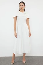 Trendyol White A-Cut Rose Detailed Woven Elegant Evening Dress