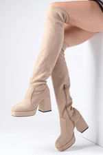 Mio Gusto Caprice Women's Beige Suede Platform Stretch Boots