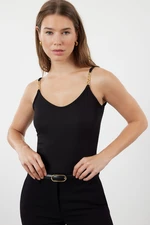 Trendyol Black Chain Axial Detailed Flexible Body-Sitting Crop Knitted Blouse