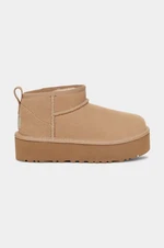 Dětské semišové sněhule UGG CLASSIC ULTRA MINI PLATFORM béžová barva