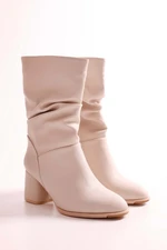 Shoeberry Women's Nollie Beige Heels & Gaiters. Beige Skin.