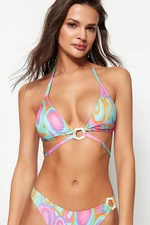 Trendyol Abstract Pattern Triangle Accessorized Bikini Top