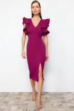 Trendyol Plum Ruffle Detailed Woven Elegant Evening Dress