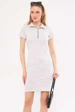 armonika Women's Light Gray Collar Zippered Body-Fitting Above Knee Short Sleeve Dress