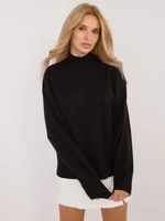 Black loose women's sweater with half-neck SUBLEVEL